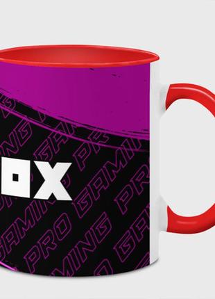 Чашка с принтом  «roblox pro gaming: надпись и символ» (цвет чашки на выбор)