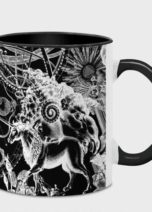 Чашка з принтом  «міфічні божества та єдинороги в трояндах» (колір чашки на вибір)