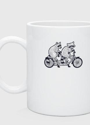 Чашка з принтом  керамічний «єнотики на велосипеді»