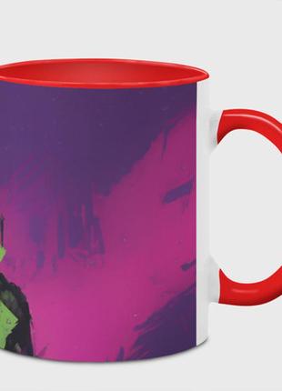 Чашка с принтом  «зомби скелет панк с зеленым ирокезом» (цвет чашки на выбор)