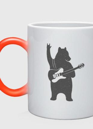 Чашка з принтом  керамічний «ведмедик рокер» (колір чашки на вибір)
