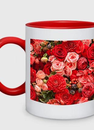 Чашка с принтом двухцветная «цветы» (цвет чашки на выбор)