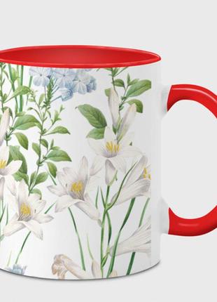 Чашка с принтом  «цветы утонченные и яркие» (цвет чашки на выбор)