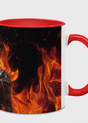 Чашка с принтом  «ведьмак и пламя» (цвет чашки на выбор)
