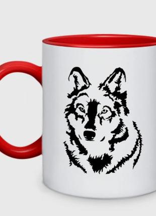 Кухоль з принтом двоколірна «чорний вовк» (колір чашки на вибір)1 фото