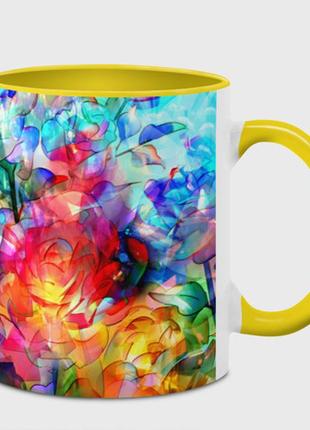 Чашка с принтом  «стеклянные цветы» (цвет чашки на выбор)