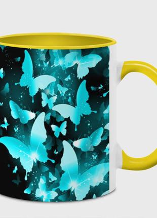 Чашка с принтом  «неоновые бабочки neon» (цвет чашки на выбор)