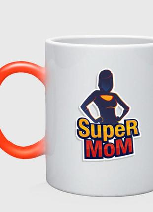 Чашка с принтом хамелеон «super mom» (цвет чашки на выбор)