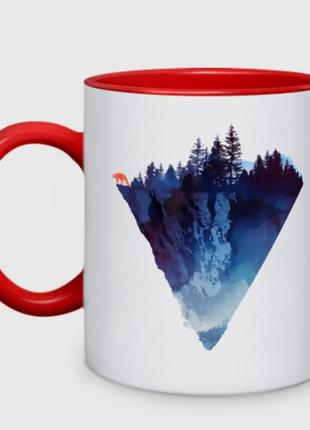 Чашка з принтом  двоколірний «лисиця та ліс» (колір чашки на вибір)