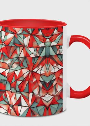 Чашка с принтом  «маленькие красные треугольники» (цвет чашки на выбор)