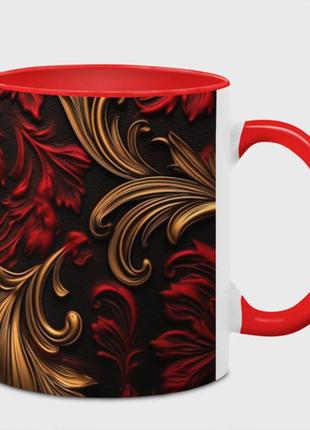 Чашка с принтом  «красные и золотые узоры лепнина» (цвет чашки на выбор)