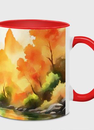 Кухоль з принтом з повним замком «осінній пейзаж акварельна абстракція» (колір чашки на вибір)