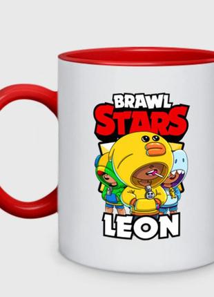 Чашка з принтом  двоколірний «brawl stars leon» (колір чашки на вибір)