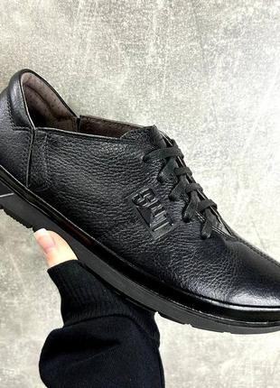 Мужские демисезонные кожаные мокасины (туфли) черного цвета2 фото