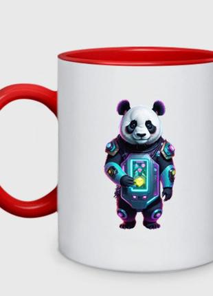 Чашка с принтом двухцветная «крутой кибер панда» (цвет чашки на выбор)