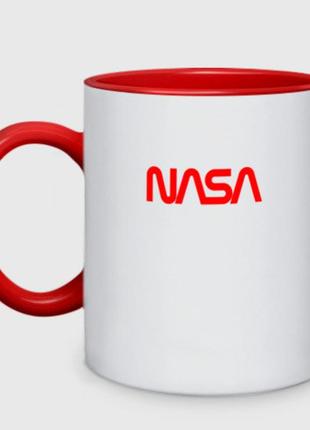 Чашка с принтом двухцветная «nasa red» (цвет чашки на выбор)