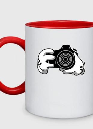 Чашка с принтом двухцветная «фотограф» (цвет чашки на выбор)