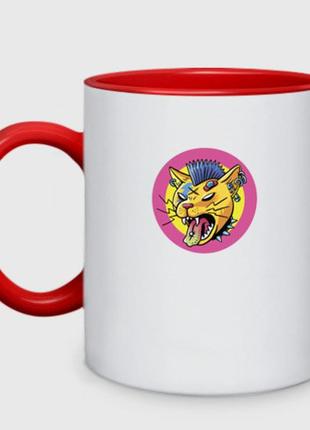 Чашка с принтом двухцветная «кот панк» (цвет чашки на выбор)