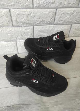 Брендові кросівки fila disruptor black/філа чорні нубук р.36,373 фото