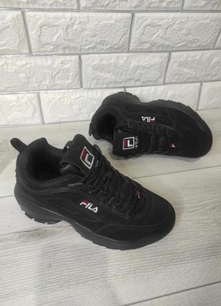 Брендові кросівки fila disruptor black/філа чорні нубук р.36,377 фото