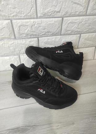 Брендовые кроссовки fila disruptor black/фила черные нубук р.36,37