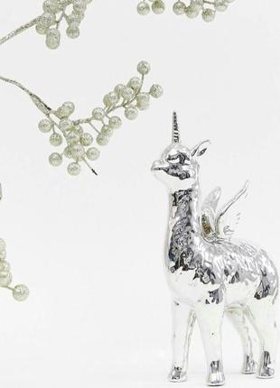 Єдиноріг лама і  альпака три в одному срібна фігурка кераміка новорічна прикраса фантазійна
