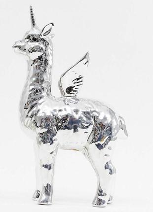 Единорог лама и альпака три в одном серебряная фигурка керамика новогоднее украшение фантазийная2 фото