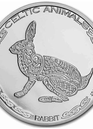 Срібна монета "кролик" серія "кельтські тварини" 1 унція срібла, чад, 2021