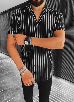 Мужская стильная полосатая рубашка чёрно-белая