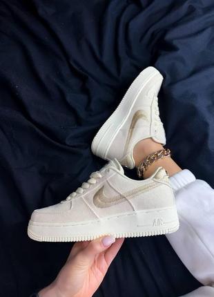 Модные кроссовки n!ke air force low stussy beige бежевые