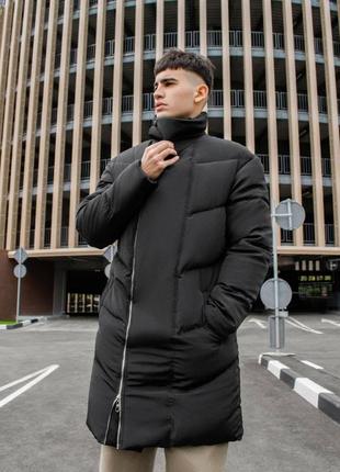 Мужская стильная тёплая зимняя парка оверсайз чёрная. мужская удлинённая зимняя куртка
