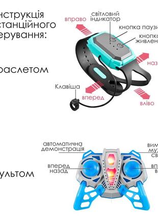 Трюкова машинка перевертень з браслетом та пультом управління + музика та led підсвічування  з парогенератором синя4 фото