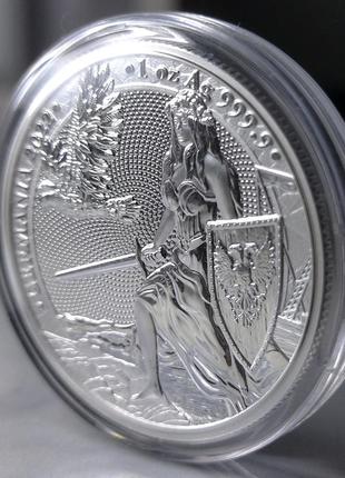 Серебряная монета 1oz леди germania  5 марок 2022 с сертификатом!5 фото