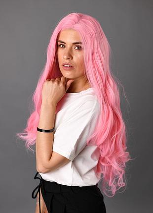 Парик zadira ярко розовый женский длинный волнистый на сетке из термоволос2 фото