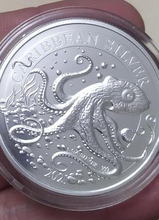 Серебряная монета осьминог. первая в серии! тираж 7500, барбадос 1 доллар 1 унция серебра 999 пробы5 фото