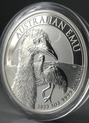 Серебряная монета австралийский эму, 1 унция чистого серебра, 20225 фото