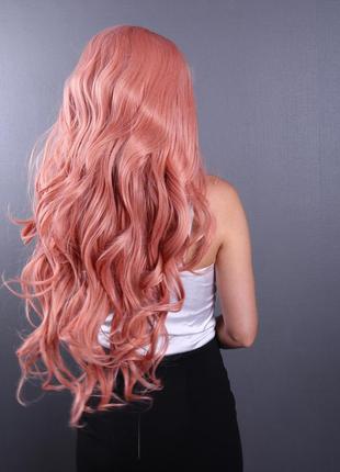 Парик zadira коралловый женский длинный с мягкими кудрями на сетке из термоволос