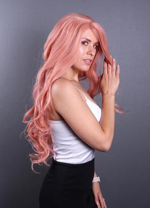 Парик zadira коралловый женский длинный с мягкими кудрями на сетке из термоволос
