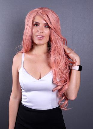 Парик zadira коралловый женский длинный с мягкими кудрями на сетке из термоволос