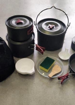 Набор посуды для кемпинга в походном мешочке на 15 предметов, кемпинговый набор посуды1 фото