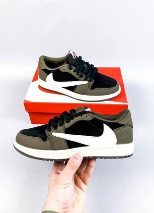 Модные качественные демисезонные кроссовки n!ke air jordan 1 low travis scott хаки6 фото