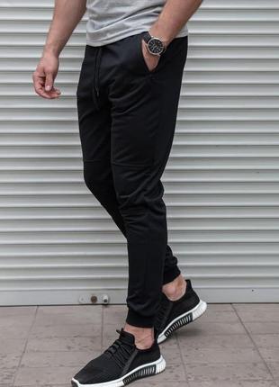 Чоловічі стильні спортивні штани утеплені на флісі чорні