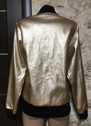 Оригинальная кожаная куртка,бомбер золотистый sbs португалия!!3 фото
