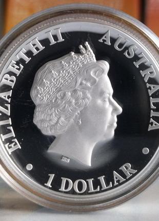 Серебряная монета 1 oz "австралийский кенгуру", пруф, в футляре и с сертификатом, австралия, 20115 фото