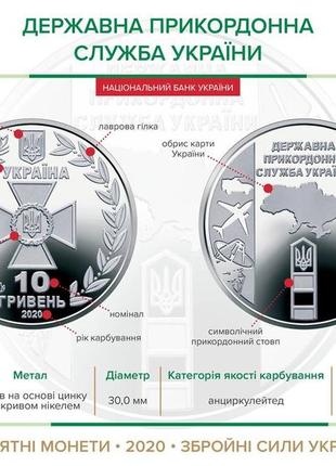 Государственная пограничная служба монета 10 гривен, 2020 год3 фото