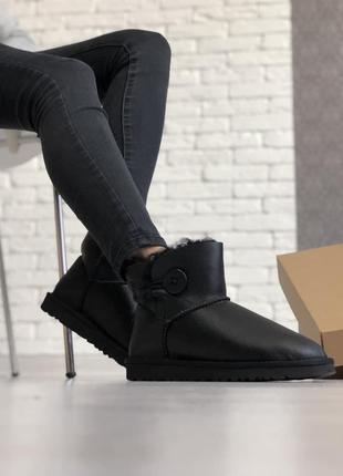 Ugg mini bailey button black leather 🆕 шикарные женские угги 🆕 купить наложенный платёж