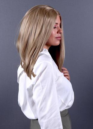 Перука zadira каре блонд жіноча коротка пряма на сітці з термоволосся7 фото