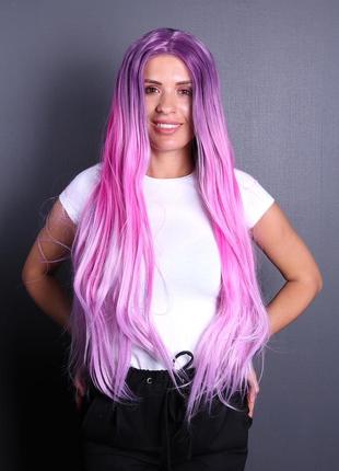 Парик zadira розовый градиент женский длинный прямой на сетке из термоволос1 фото