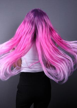 Парик zadira розовый градиент женский длинный прямой на сетке из термоволос3 фото