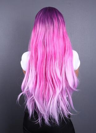 Парик zadira розовый градиент женский длинный прямой на сетке из термоволос4 фото